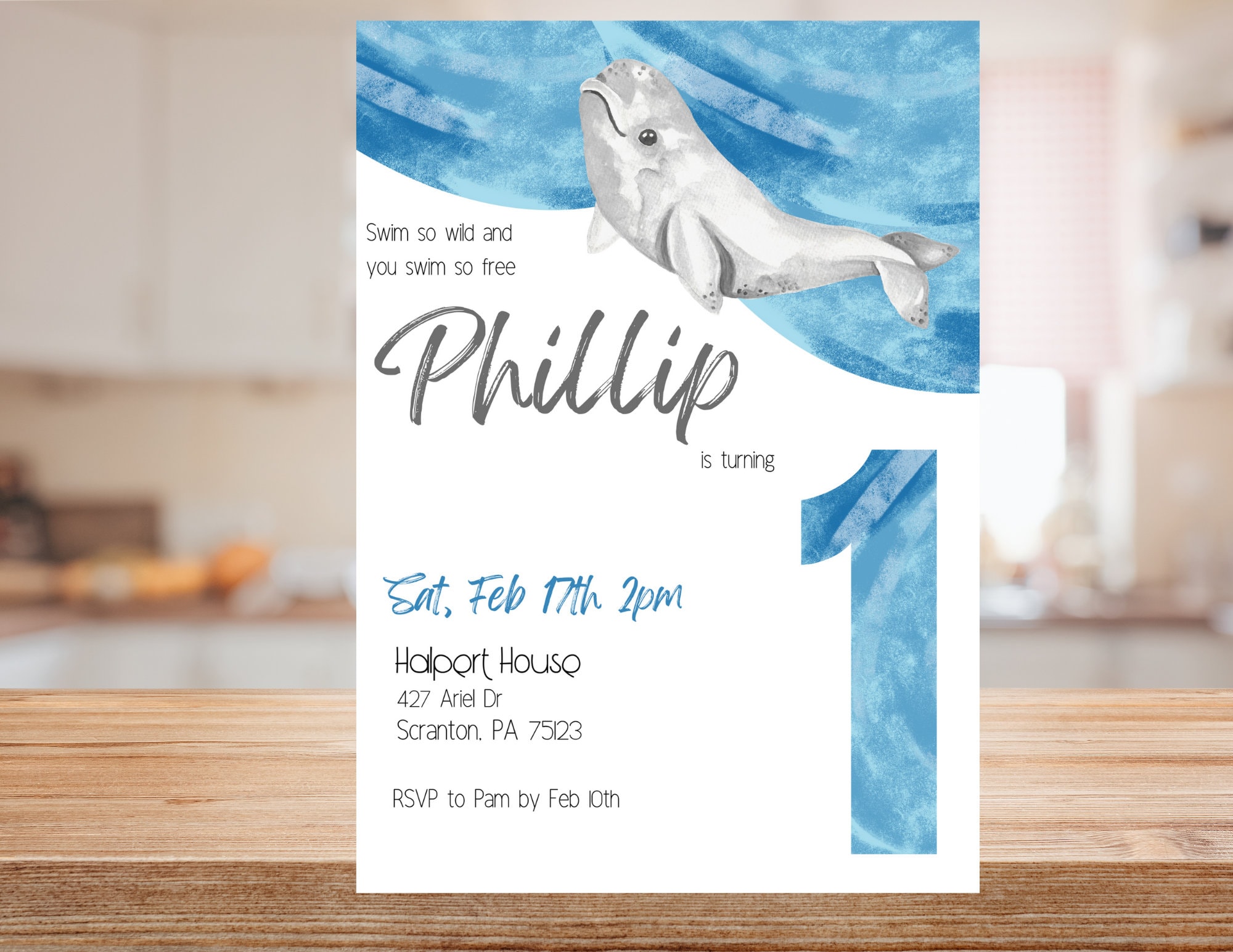 Beluga-Wal-Geburtstags-Einladung | Baby Beluga Party einladen | Beluga Whale Thema Geburtstag
