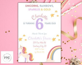 Unicorn Birthday Invitation Rainbow Unicorn Birthday Invite Editable Template