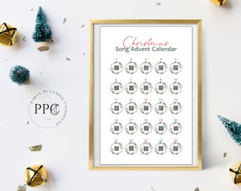 Advent Calendar For Adults, Christmas Song Countdown Advent Calendar Poster Size 16x24, Instant Digital Download