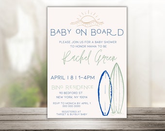 Editable Surf Baby Shower Invitation, Beach Theme (Digital Download)
