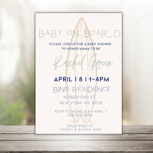 Editable Baby on Board Invitation, Surf Baby Shower Invitation, Summer Baby Shower