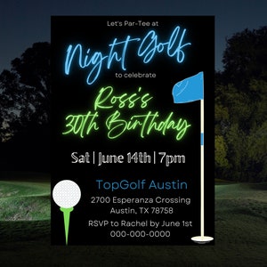 Night Golf Party Night Golf Birthday Invitation, Editable Template