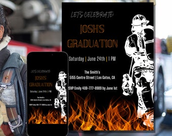 Bewerkbare Fire Academy Graduation Party, Firefighter afstudeeruitnodiging, Fire Academy grad, instant digitale download