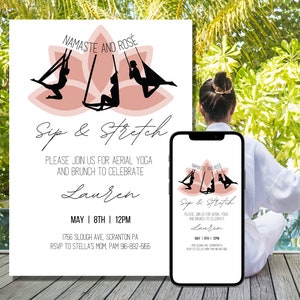 Editable Aerial Yoga Party Invite, Yoga Silks Party Theme, Aerial Silk Yoga, Mobile Digital Download