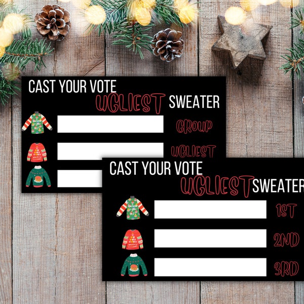 Ugly Christmas Sweater Voting Ballot Editable, Ugly Sweater, Holiday Invitation, Printable Template, Instant Download