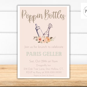 Brunch Baby Shower, Poppin Bottle Baby Shower Invitation, Instant Download