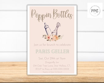 Poppin Bottles Brunch Baby Shower Invitation, Editable Template (Digital Download)