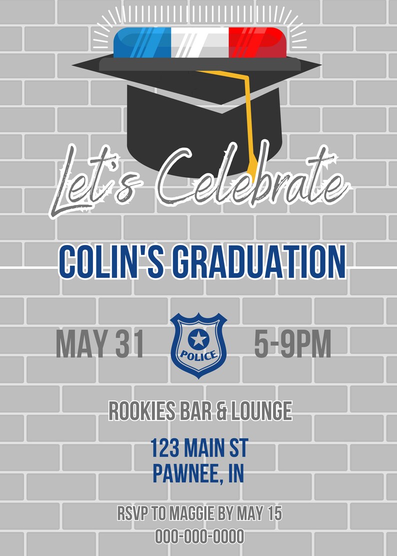 Cop Graduation Generic Police Academy Graduation Invitation Cop Graduation Invite Editable ...