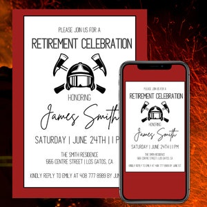 Firefighter Retirement Party | Minimalist Retirement Party | Firefighter Party | Fire Retirement Party Editable Template