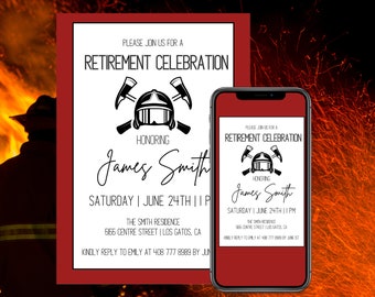 Firefighter Retirement Party | Minimalist Retirement Party | Firefighter Party | Fire Retirement Party Editable Template