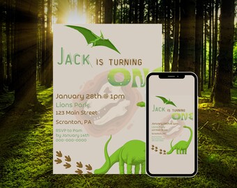 Dinosaur 1st Birthday Invite Jurassic Party Dinosaur Birthday Invite Editable Template