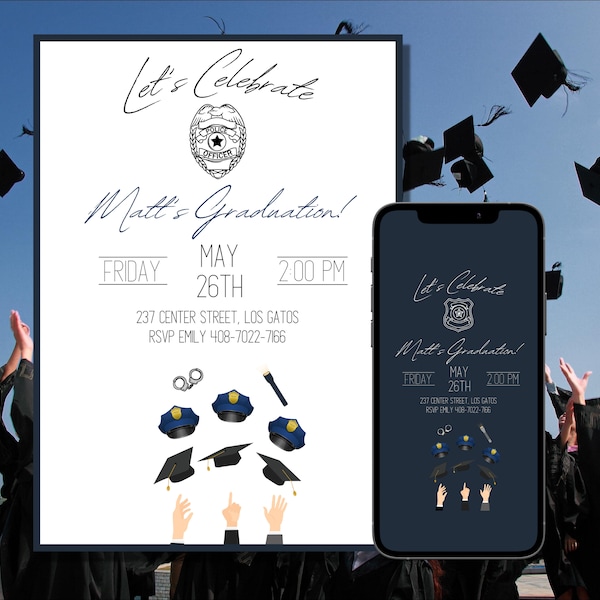 Police Academy Graduation Party, Cop graduation invitation, Officer graduation, instant digital download