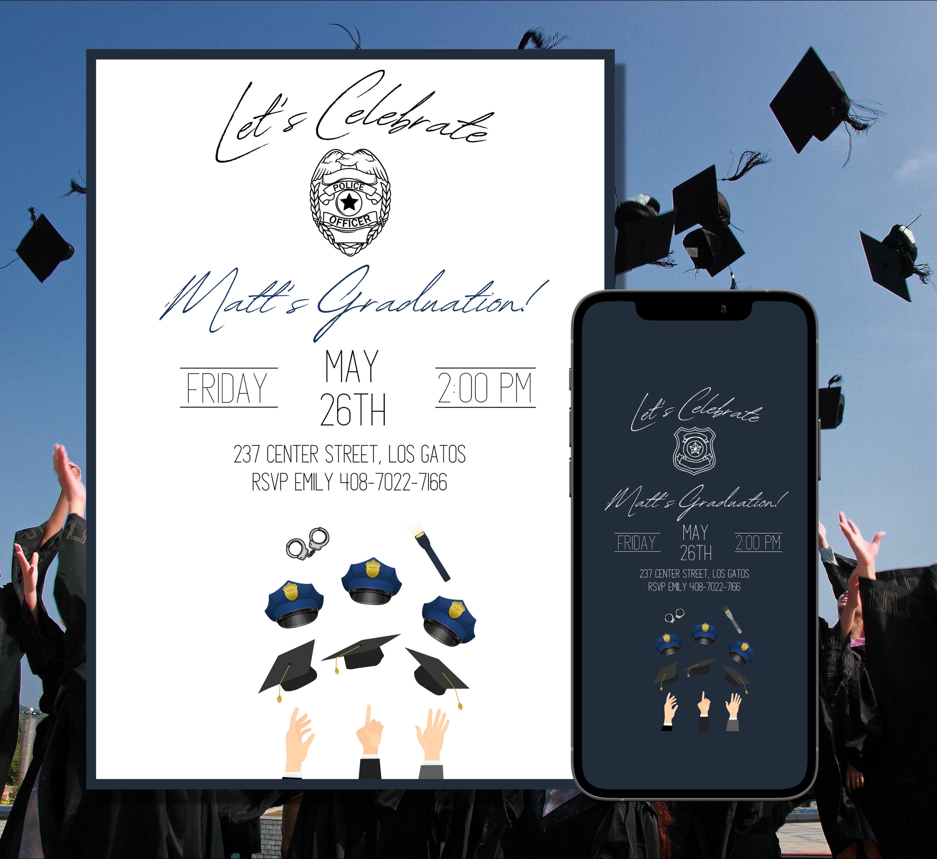 Police Academy Graduation Party, Cop Graduation Invitation, Officer Graduation, Instant Digital