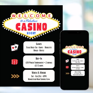 Casinonachtflyer, uitnodiging voor een fundraiser pokeravondevenement, casinonachtfeest, instant digitale download