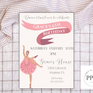 Ballerina Birthday Invitation, Pink Ballet Birthday Invite Editable Template
