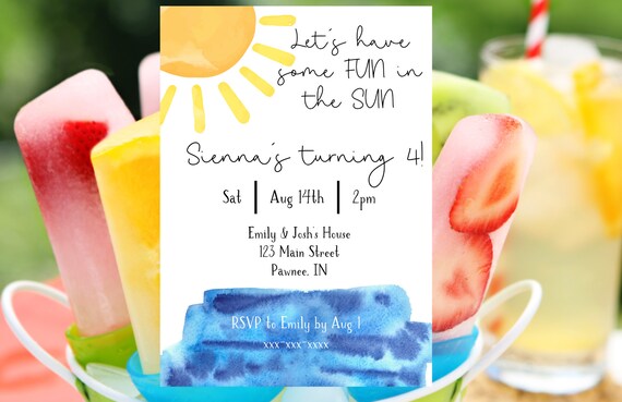 Fun in the Sun Birthday Invitation Summer Birthday Invite Editable Template