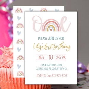 Rainbow 1st Birthday Party Invitation, First Birthday, Instant Download