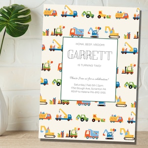 Invitación editable para fiesta de construcción, invitación para cumpleaños de niño con camión, invitación sencilla para fiesta de construcción, fiesta de camión volquete para niño, descarga instantánea