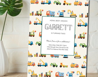 Editable Construction Truck Birthday Invitation (Instant Download)