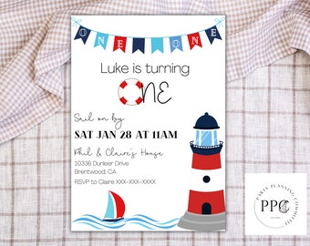 Nautical 1st Birthday Invite, Sailing All Ages Birthday Invitation, Editable Template