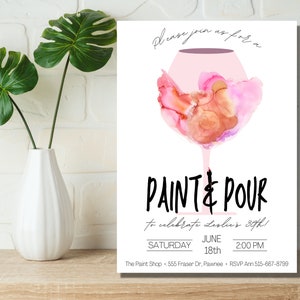 Editable Paint and Pour Party, Paint and Sip Invitation, Paint Night Birthday Party, Canva Template, Instant Download image 5