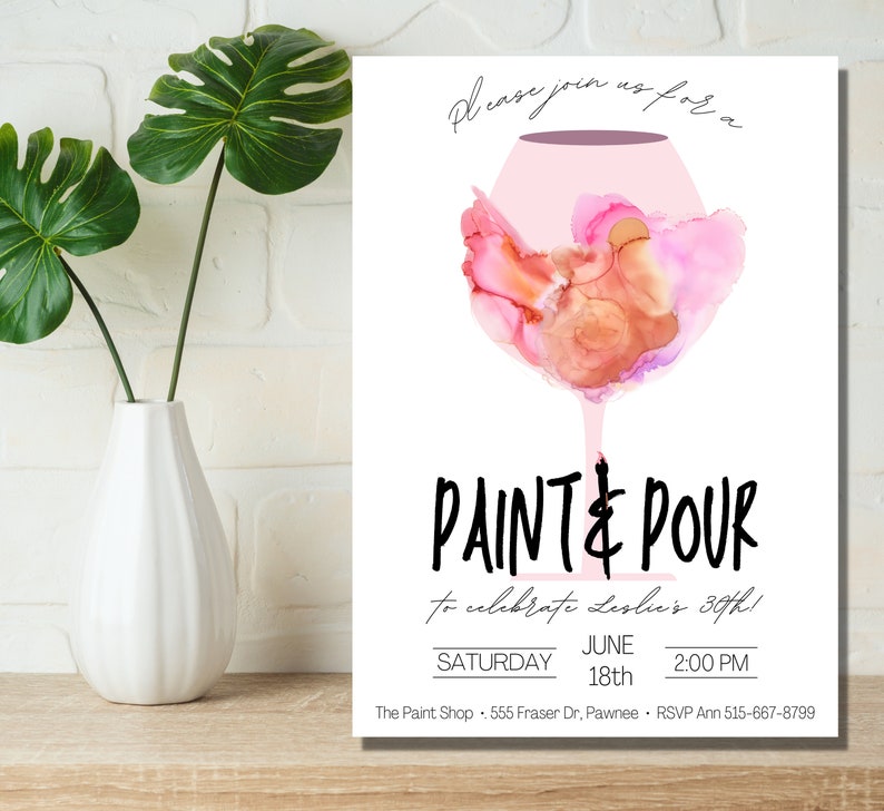 Editable Paint and Pour Party, Paint and Sip Invitation, Paint Night Birthday Party, Canva Template, Instant Download image 5