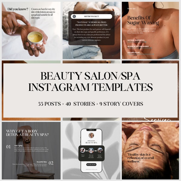 Beauty Salon/Spa Instagram Templates|Aesthetic Skincare|Social Media Content| Beauty Templates Canva|Esthetician|Beauty Specialist Templates