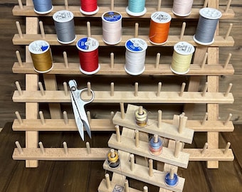 Wooden Thread Racks: Set of Folding Wood Organizers for Thread Spools and Bobbins