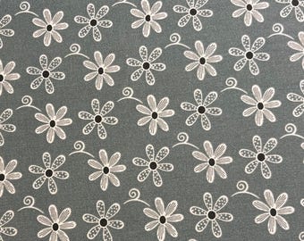Pale Pink Daisy Print on Gray – Tossed Floral Cotton Fabric Patty Reed Designs