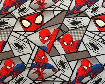Spiderman Geometric Pattern Cotton Fabric Pieces Red on Gray