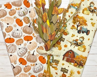 Fall Harvest Pumpkin Cotton Fabric Pieces: Quilting Crafting