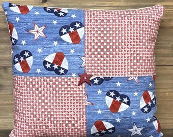Patriotic Decorative Pillow: Vintage Feed Sack USA Made Americana Decor Primitive