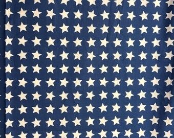 Blue & White Stars Cotton Fabric – Patriotic Lightweight Quilting Sewing Supply by the Half Yard (18" x 44")