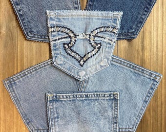 Upcycled Denim Jean Pockets – 6 Pair Craft Bundle for Sewing, Quilting & Patchwork Projects