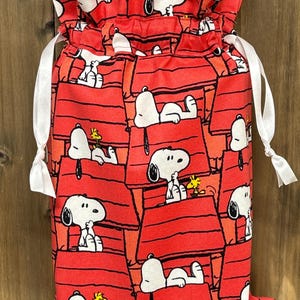 Snoopy Doghouse Cotton Fabric Gift Bag: 8x12" Drawstring Sack