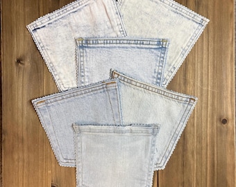 Upcycled Denim Jean Pockets – 6 Pair Craft Bundle for Sewing, Quilting & Patchwork Projects