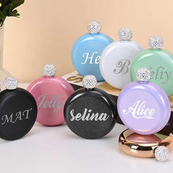 Personalized Bridesmaid Flask, Bridesmaid Gift, Bridal Party Flask,Bridesmaid Proposal Gift,Glitter Gifts for Her, Maid Of Honor Jewel Flask