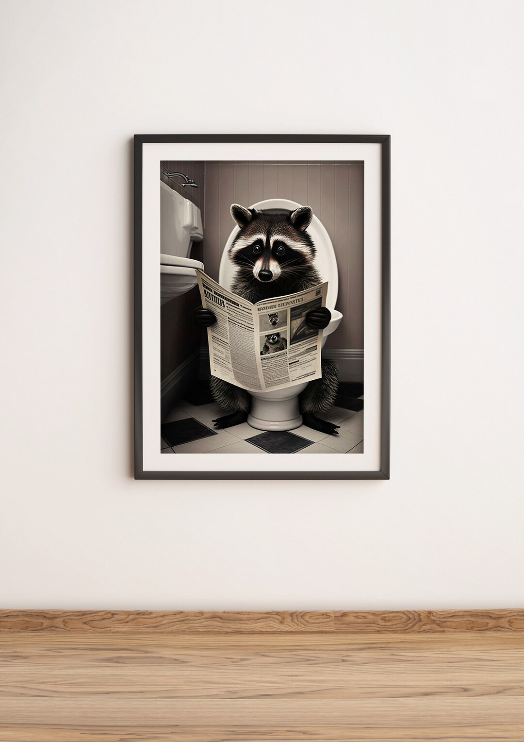 Raccoon Sitting on the Toilet Reading a Newspaper Print Funny - Etsy