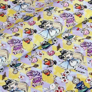 Alice Fabric Alice in Wonderland Fabric Cartoon Fabric Pure cotton Fabric by The Half Yard