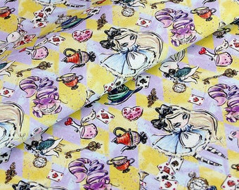 Alice Fabric Alice in Wonderland Fabric Cartoon Fabric Pure cotton Fabric by The Half Yard
