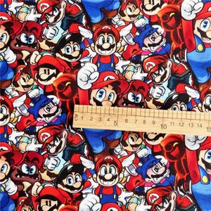 Tissu Nintendo, Mario, rétro, Mario & Friends, dessin animé, tissu 100 % coton, mètre carré, mètre