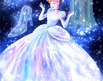 Disney Cinderella Fabric Panel, 30“ × 42“ Panel, 100% Cotton Fabric, Cinderella Princess Wall Decor