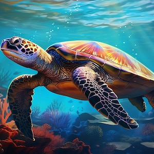 Marine Turtle Fabric Panel, 30“ × 55“ Panel, 100% Cotton Fabric