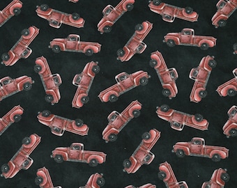 Red Trucks Fabric Vintage Red Pickup Truck Fabric Car Fabric Cartoon Fabric Pure cotton Fabric by The Half Yard