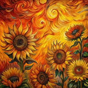Tygpanel med solrostryck i Van Gogh-stil, 86 × 86 cm, 100 % bomullstyg, digitaltryck