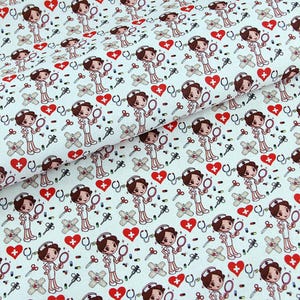 Medical Theme Cartoon Fabric Pure cotton Fabric by The Half Yard