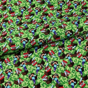 Minecraft Fabric Video Game Fabric Fun Game Fabric Cartoon Fabric Czysta bawełna Fabric by The Half Yard