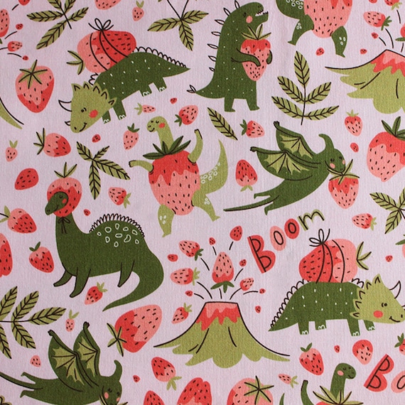 Strawberry & Dinosaur Fabric Cartoon Fabric Pure cotton Fabric by The Half Yard