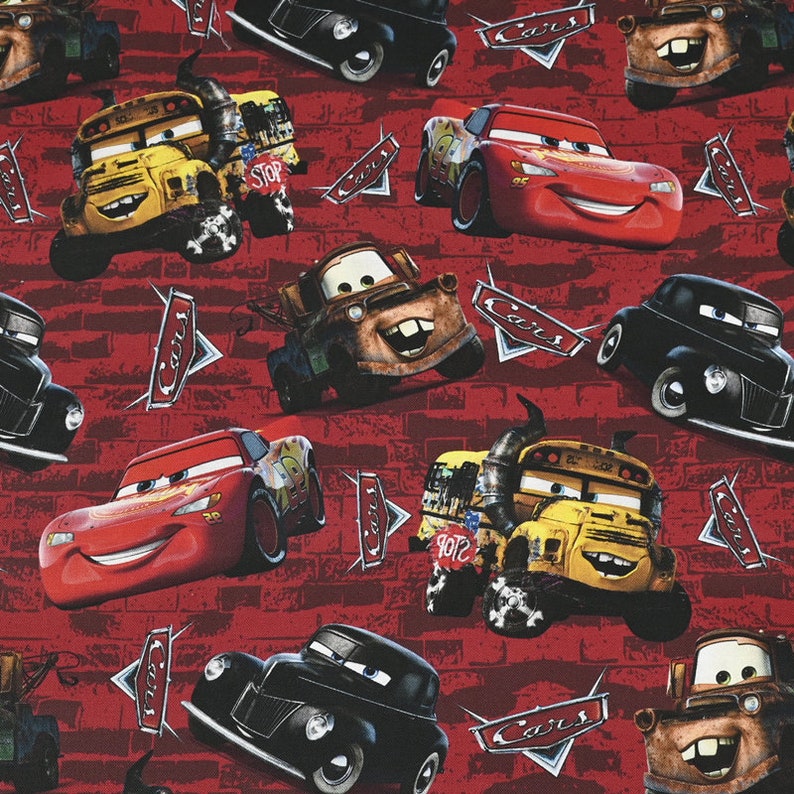 Cars Pixar Pattern Disney Pixar Cars & Lightening Mcqueen Fabric Cartoon Fabric Pure ...
