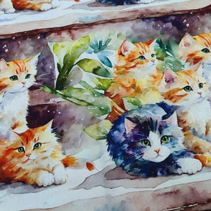 Watercolor Cat Fabric Cartoon Fabric Pure cotton Fabric by The Half Yard
